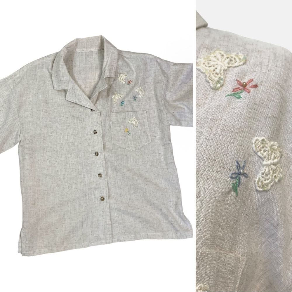 Crochet Floral Butterfly Button Top